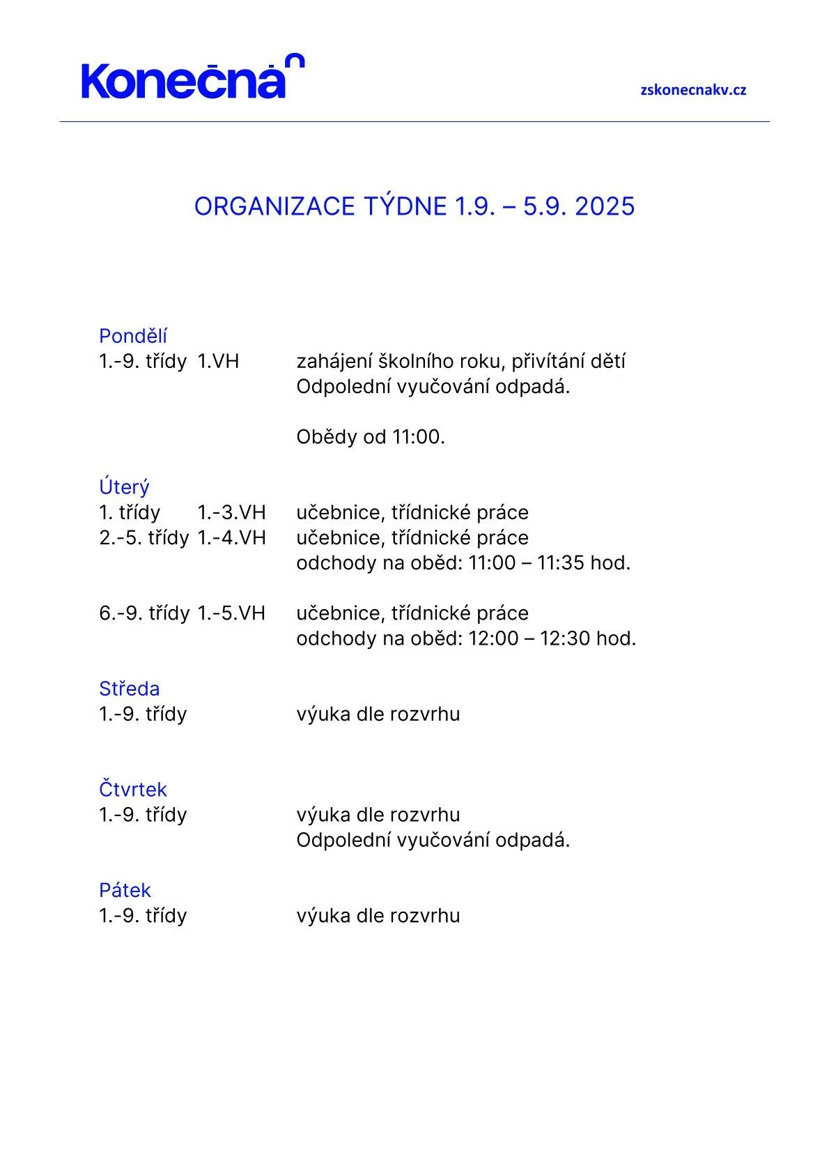 Organizace prvního týdne 25-26